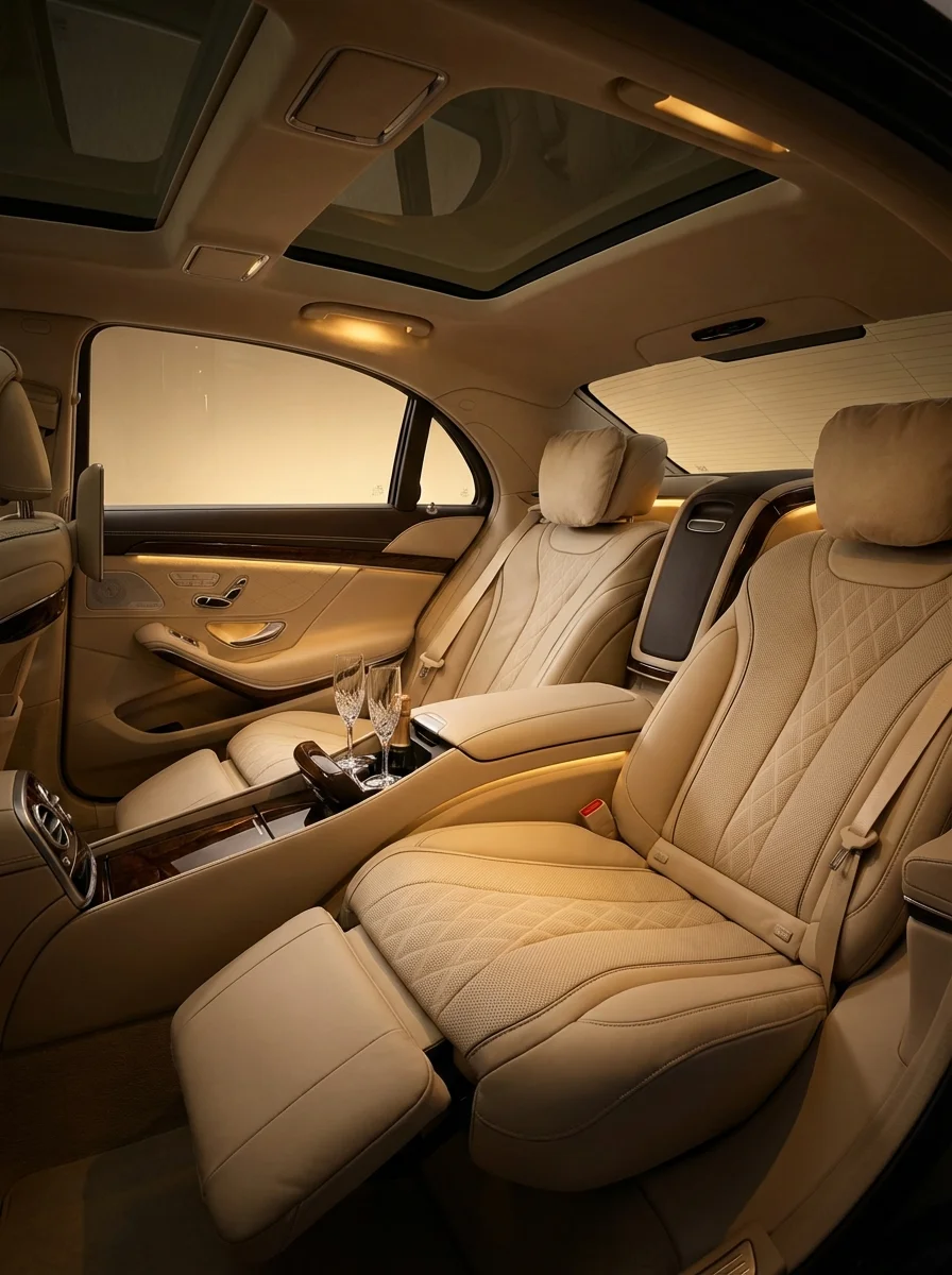 Luxury vehicle interior with premium leather seating